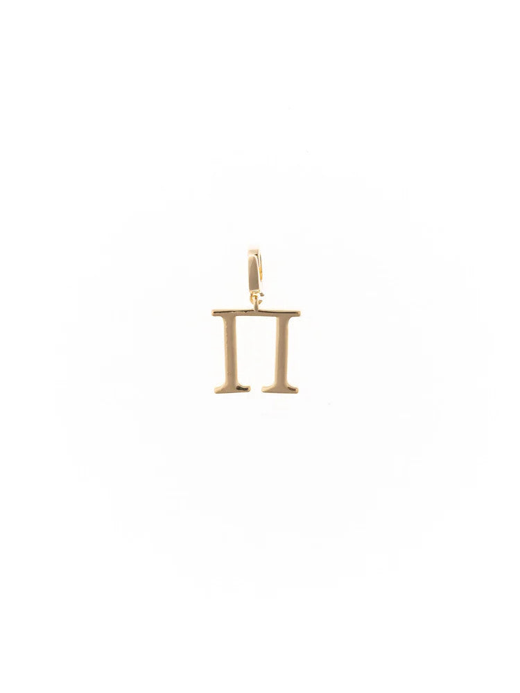 18k gold plated Greek letter Pi charm with a clasp for a chain.