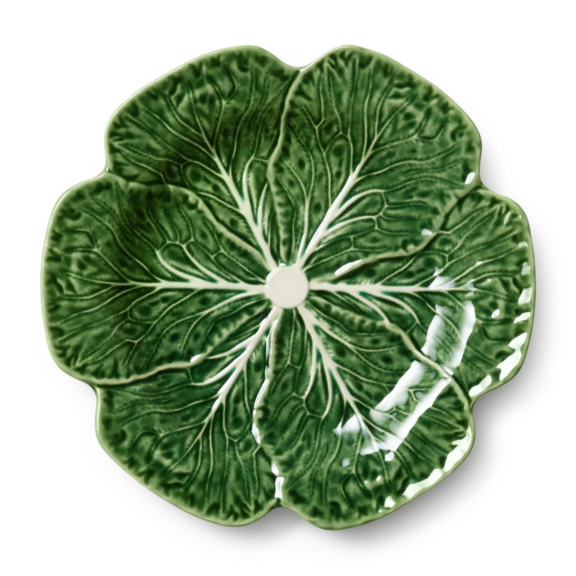 Green sculptural cabbage dinner plate with white veining detail