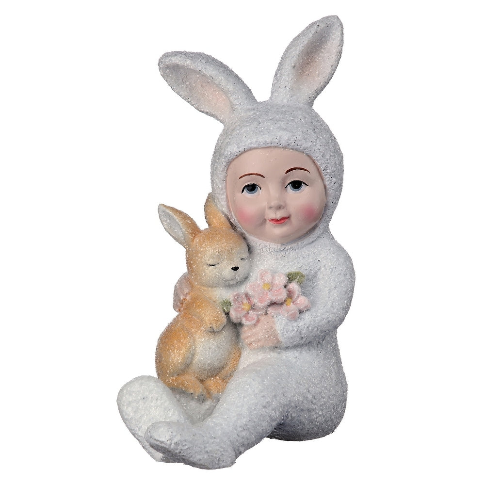 4.5" Resin Vintage Easter Child with Bunny