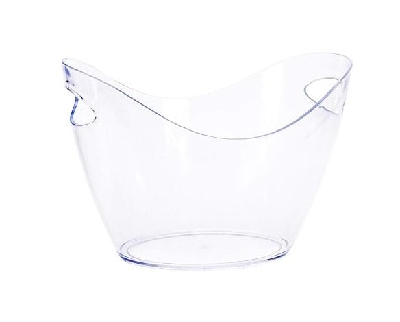 Transparent acrylic wine cooler with two handles holding multiple bottles