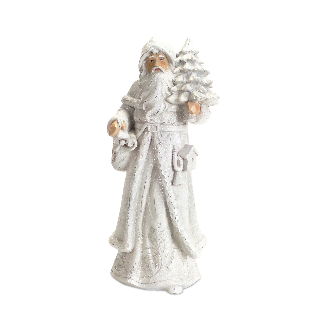 Polyresin Santa figurine holding a small tree