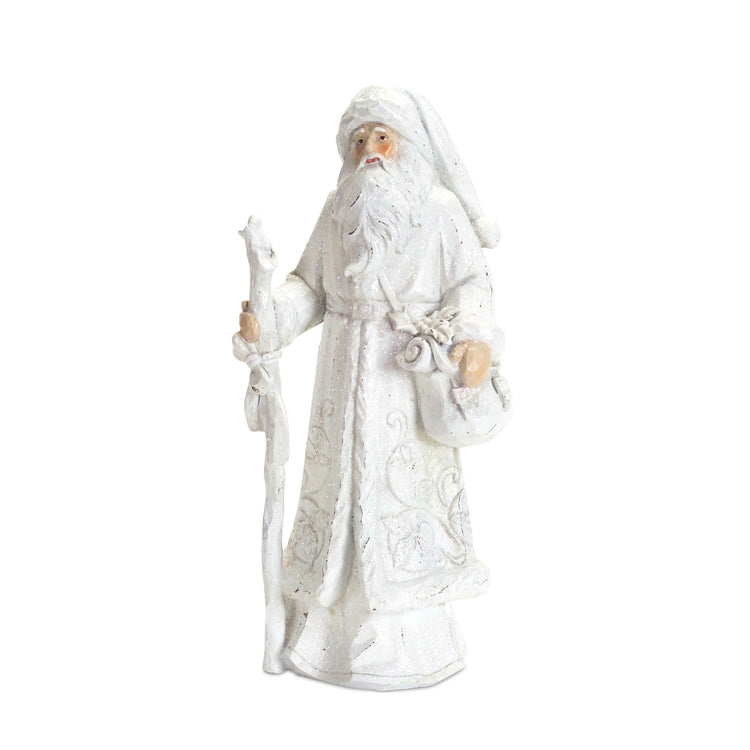 Polyresin Santa figurine standing 13 inches tall with a red hat and white beard.