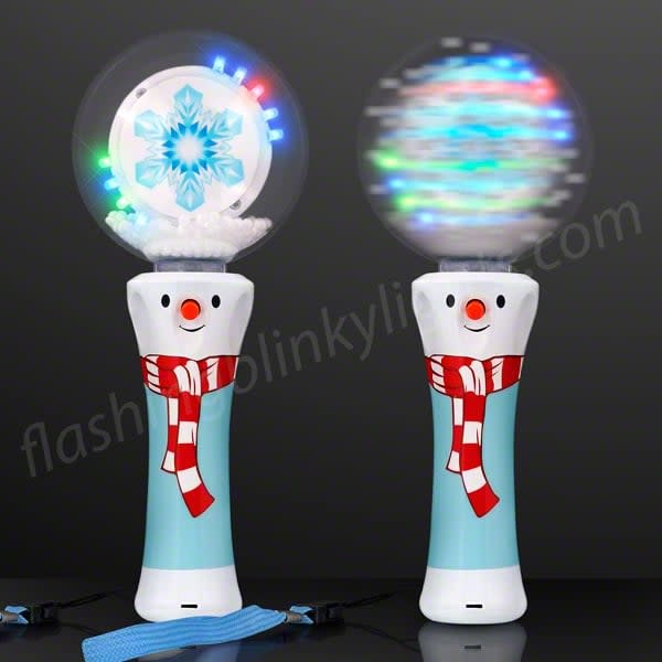 Blue LED snowflake spinning wand with wrist strap