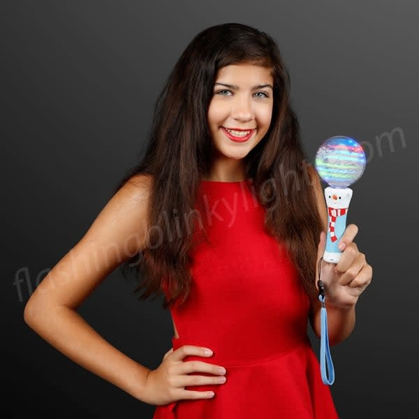 Blue LED snowflake spinning wand with wrist strap
