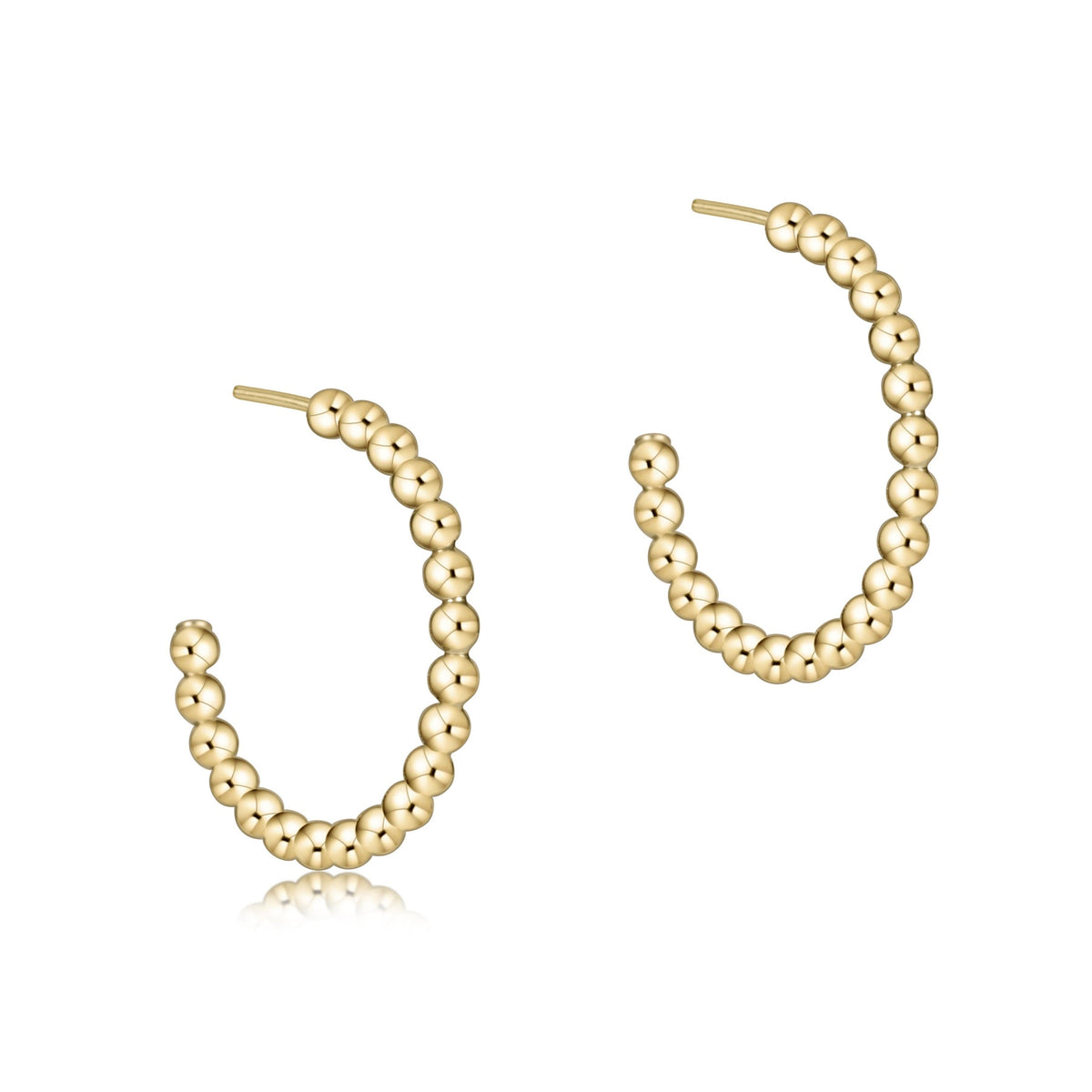 A pair of 1-inch gold-filled beaded post hoop earrings with 2mm beads.