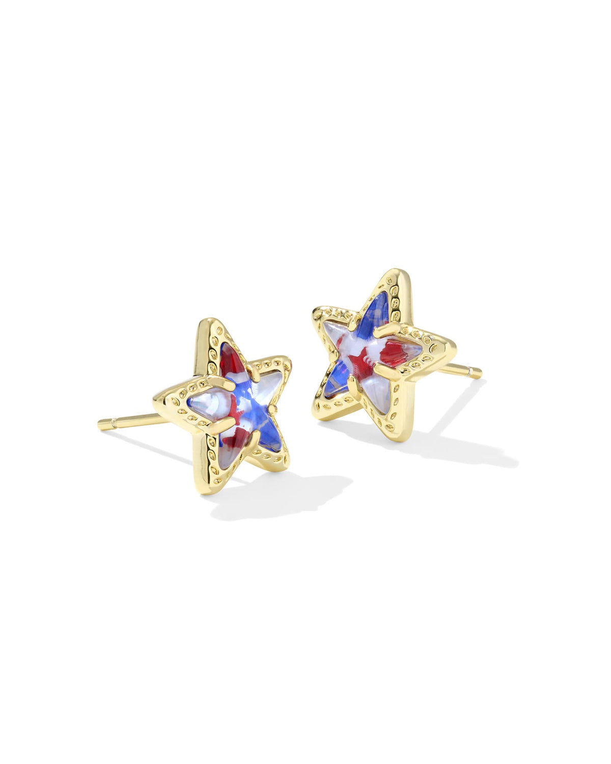 Gold Cassidy stud earrings featuring a star-spangled design with small gem accents on ear posts.
