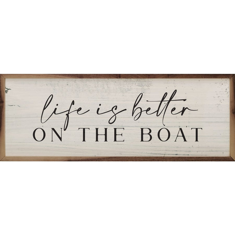 Hand-painted whitewash American hardwood plank sign with natural walnut frame