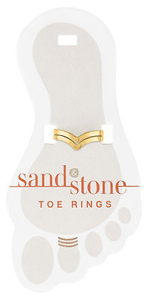Sand & Stone gold-tone chevron-style double toe ring on a foot-shaped display card.