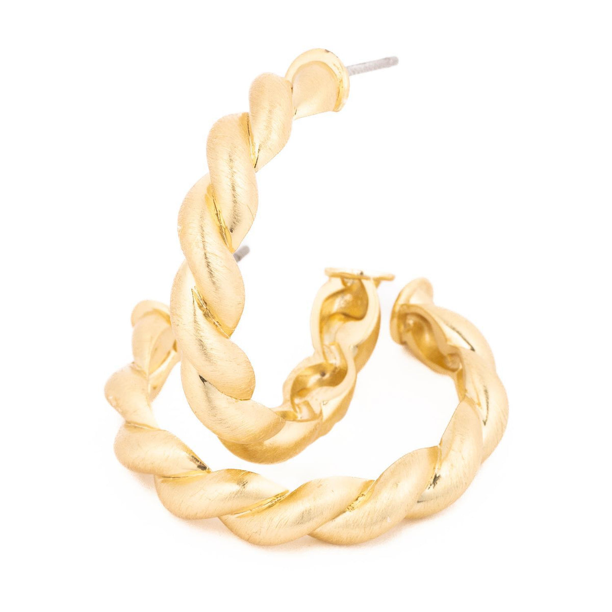 Gold hoop earrings with a smooth circular silhouette.