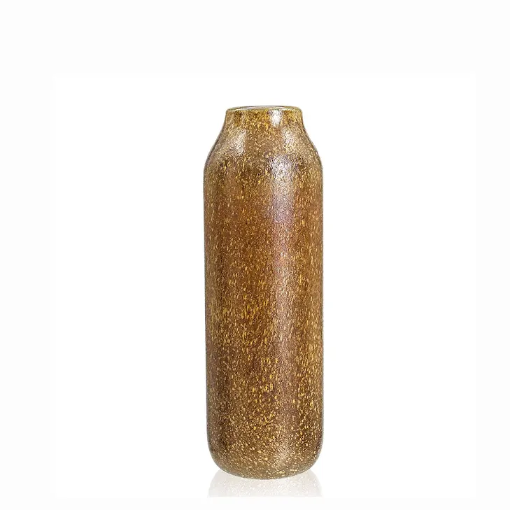 Tall, cylindrical 14.6-inch glass vase with a textured, speckled brown and gold finish.
