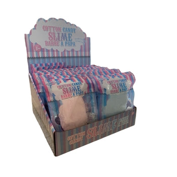 Display box of pink and blue Cotton Candy Cloud Slime in resealable bags.