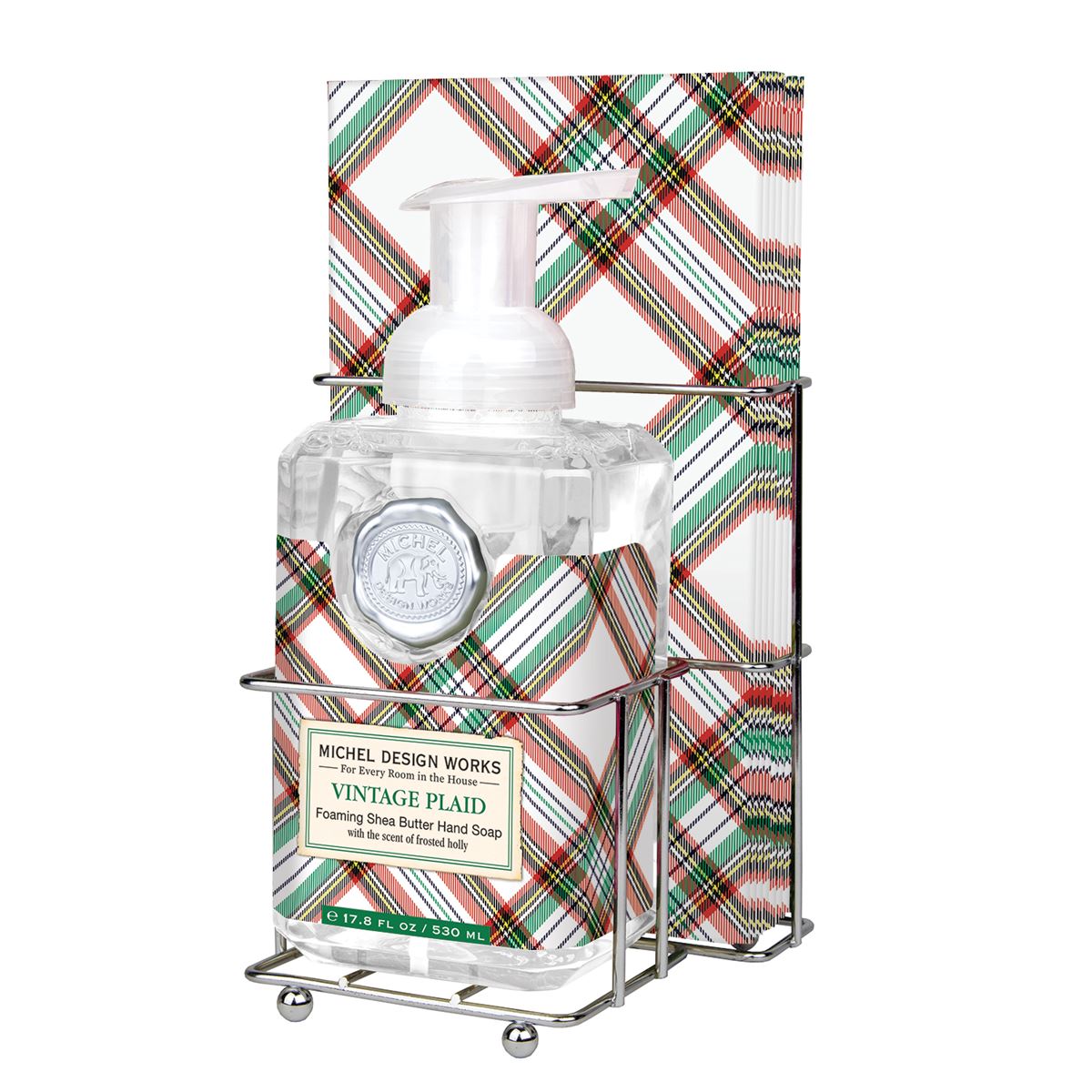 Foaming hand soap dispenser with a pack of fifteen napkins