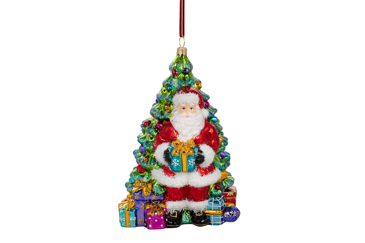 Glass Christmas ornament shaped like a greeting card with 'Best Wishes from Santa' text.