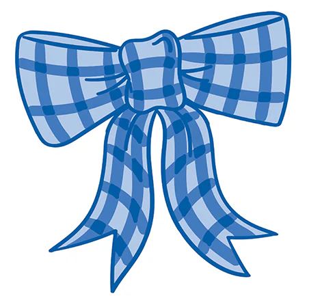 Blue gingham ceramic mini attachment with a bow detail on hook-and-loop fastener.