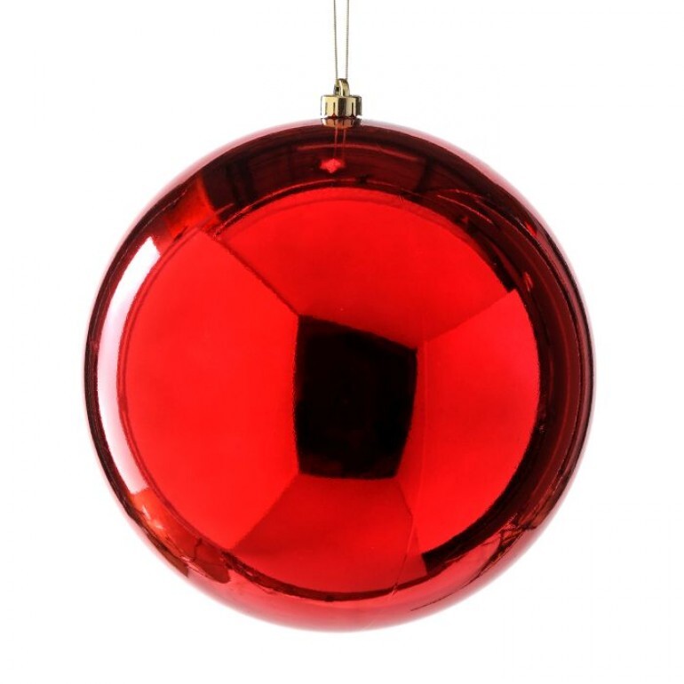 Twelve-inch vacuum-plated UV outdoor ball ornament with a reflective spherical silhouette.