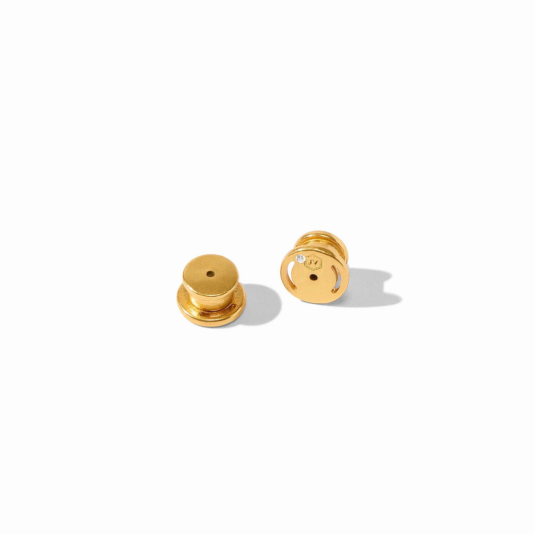 Back view of Catalina X Stud Gold earrings showing the 24K gold plated butterfly backings.