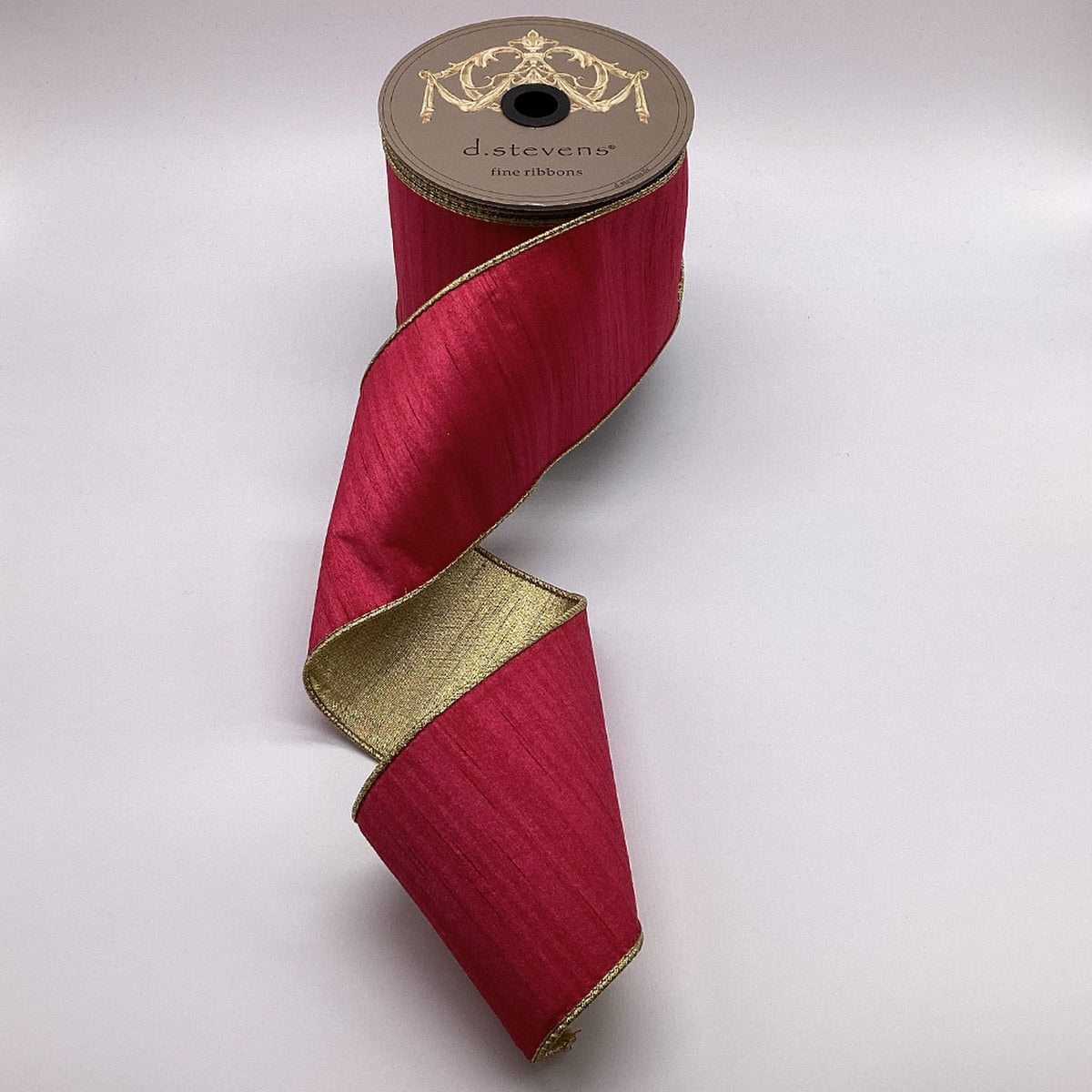Slub Dupion ribbon with metallic gold back side visible