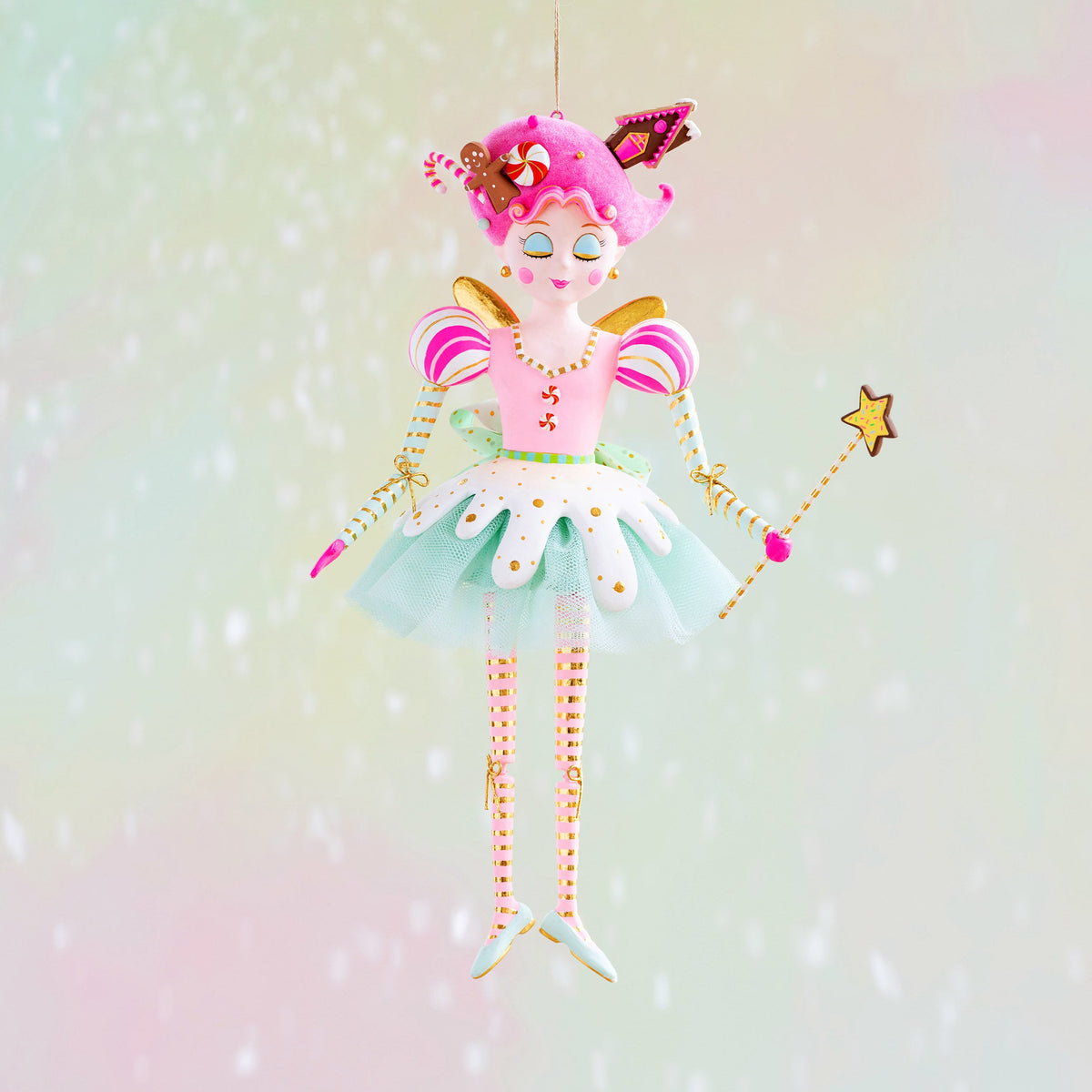 18-inch hand-painted Sugar Plum Fairy figure with pink hair, candy accents, and a star wand.