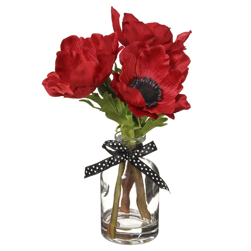8.5-inch glass vase holding a pink anemone flower with green foliage.