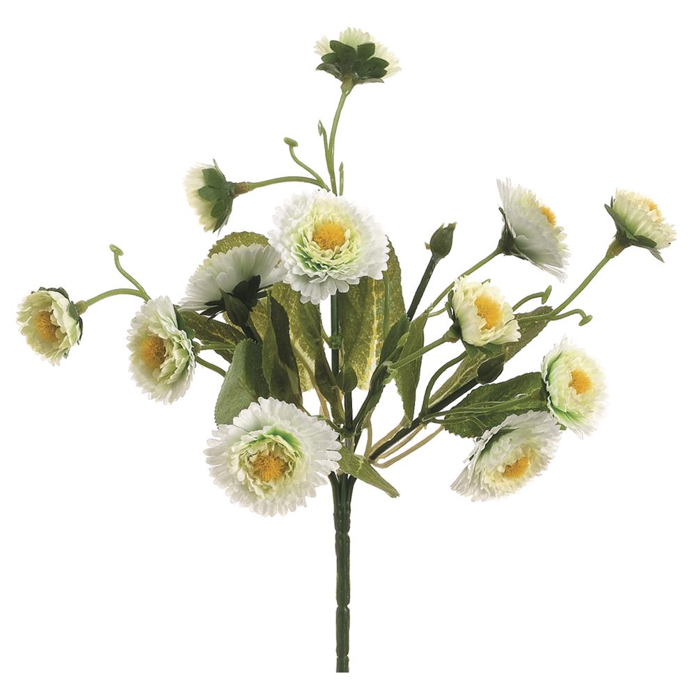 8.5-inch artificial calendula bush with polyester petals in yellow-orange hues on a wire stem.