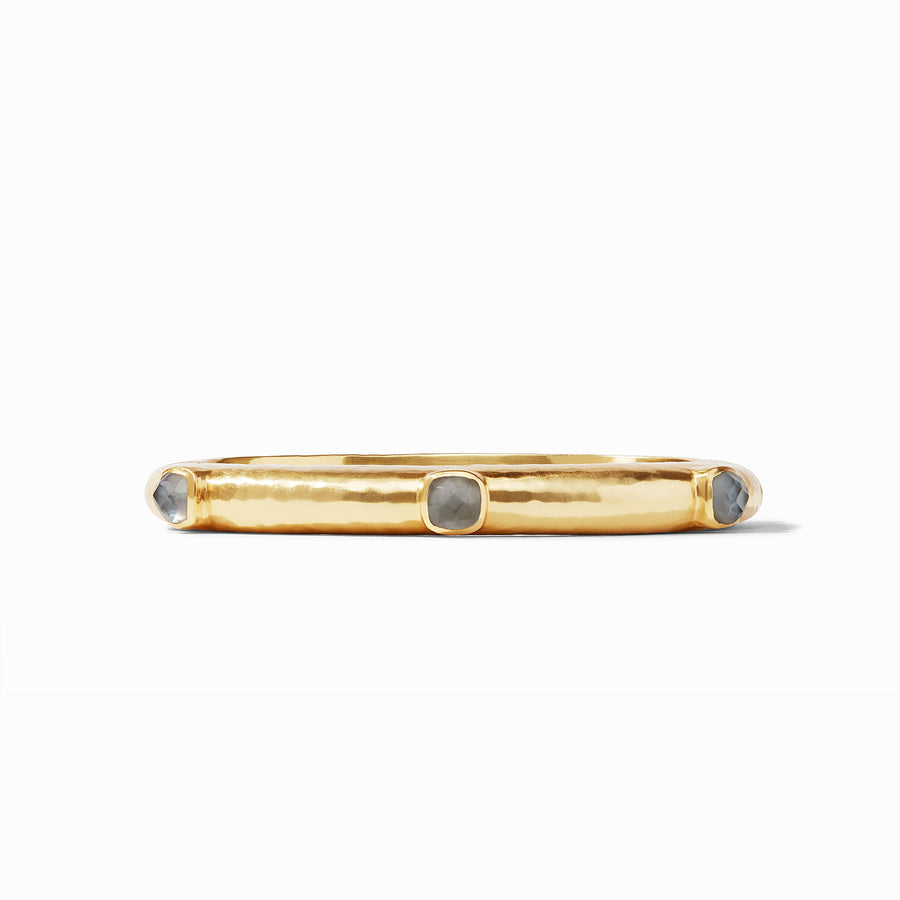 Rose-cut glass bangle with mother-of-pearl doublets in hammered gold plate