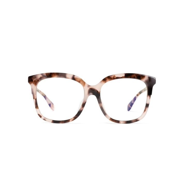 Square eyeglasses with blue-tinted lenses in recycled polycarbonate frame