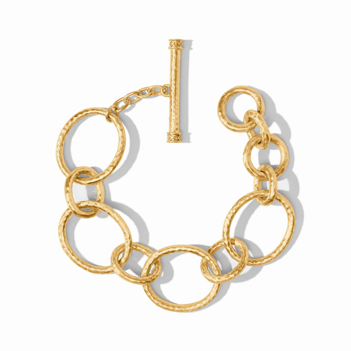 Catalina Light Link Bracelet in 24K gold plate with alternating hammered loops and a toggle closure.