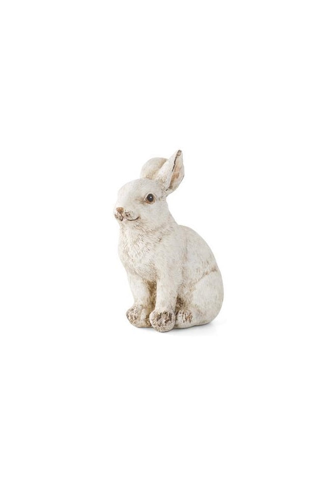 Three small gray polyresin bunny figurines with a smooth finish.