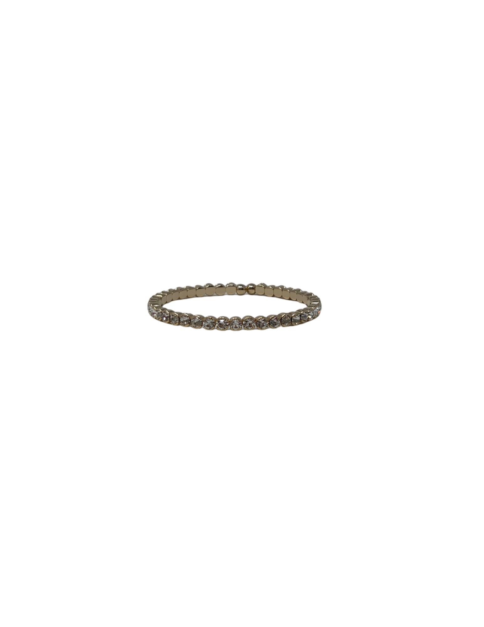 Crystal Cuff bracelet featuring a single row of clear round crystals set in a gold-tone band.