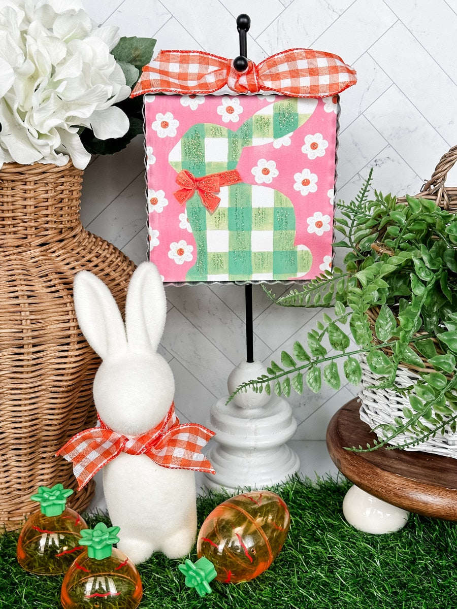 Mini Gallery Gingham Bunny wall hanging featuring a white bunny with black gingham check pattern.