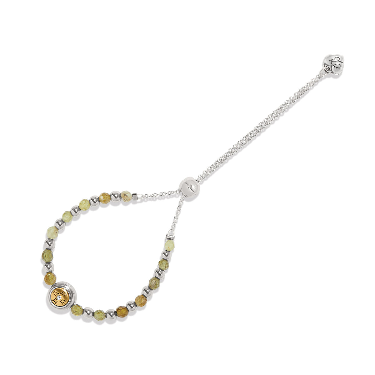 Two-tone green garnet crystal beaded bracelet with a slide closure.