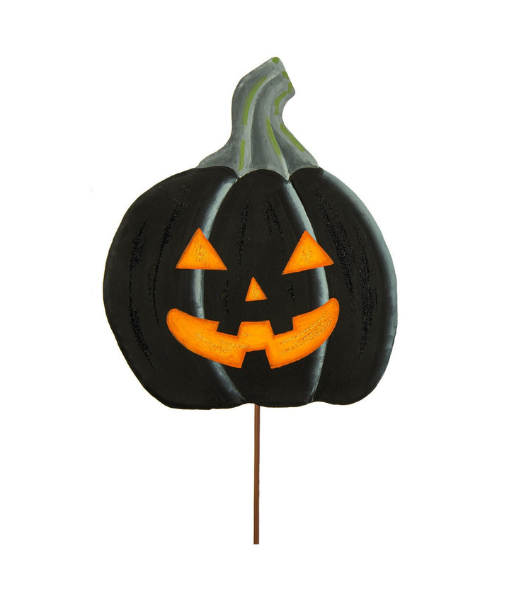 Black Jack O Lantern stake with matte finish designed for seasonal outdoor display.