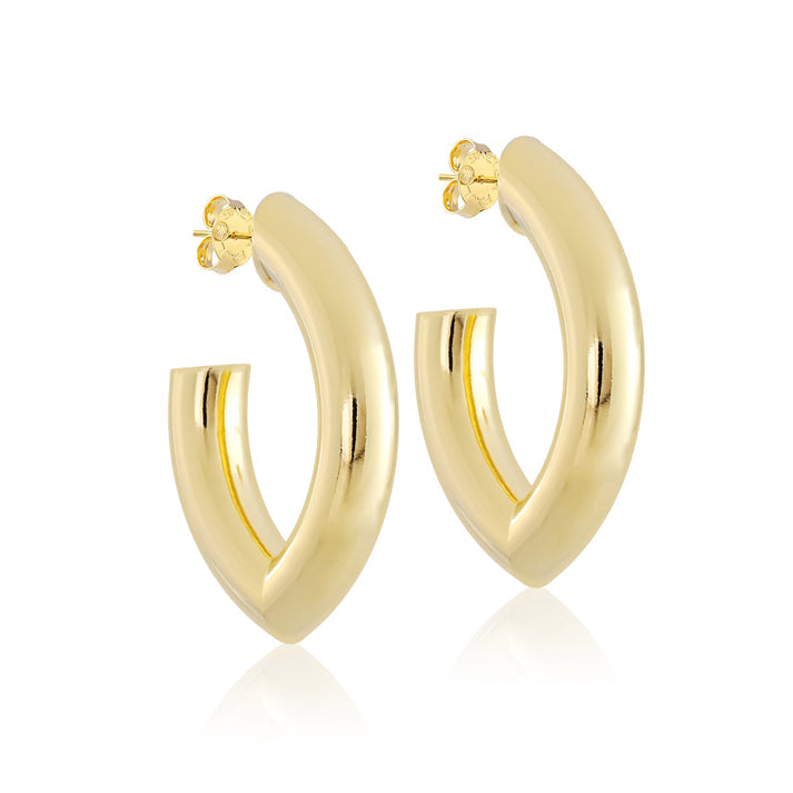 Shiny gold Stare hoop earrings with a circular silhouette.