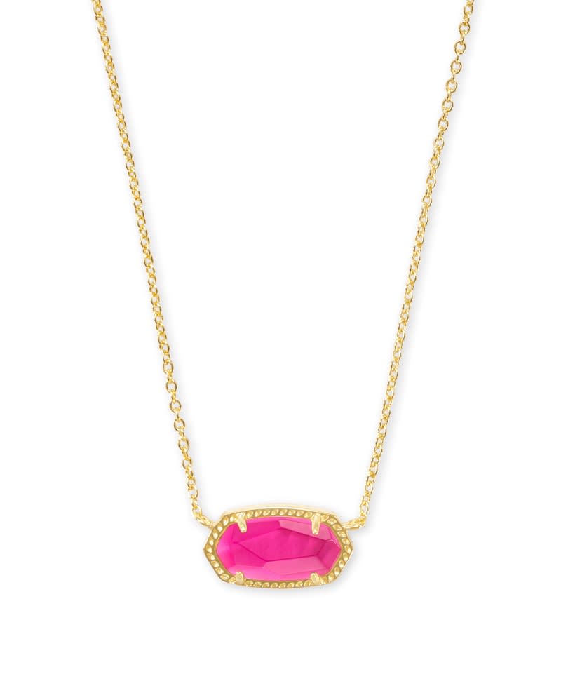 Elisa Short Pendant Necklace featuring a pink stone in a gold-tone frame on a delicate chain.