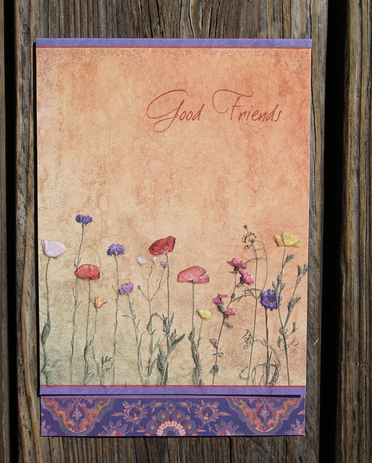 Birthday Wild Flowers card with glitter foil emboss die-cut floral pattern on white background