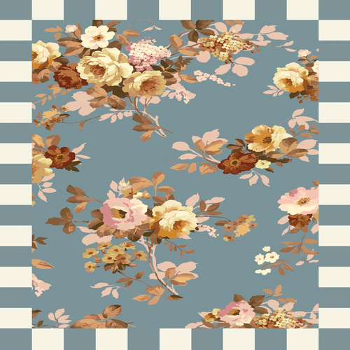 Slate Wild Rose washable rug with a rectangular shape in slate gray color featuring wild rose floral pattern on polyester material.