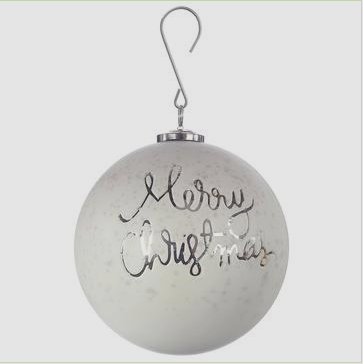 6-inch white glass Christmas ball ornament with metal cap
