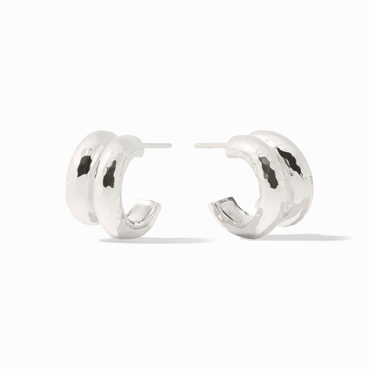 Havana Double Hoop earrings in polished silver metal with a smooth circular silhouette.