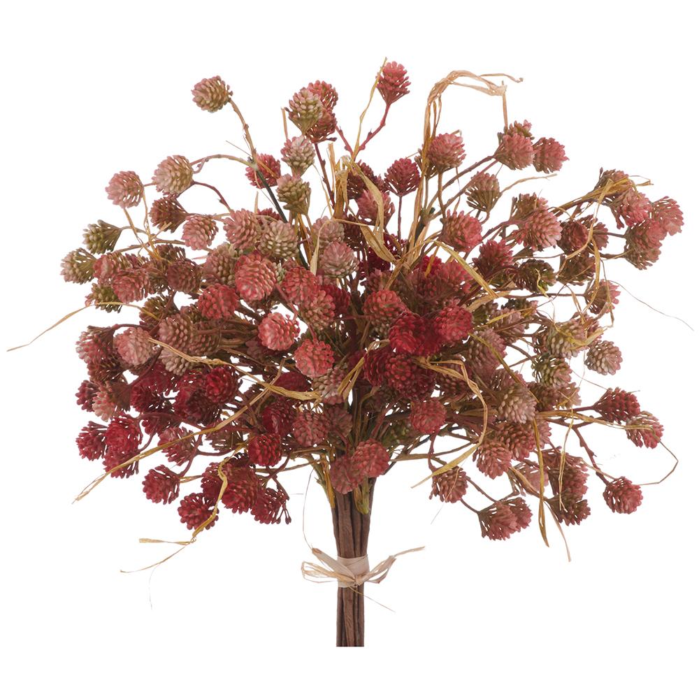 17 inch artificial thistle bundle in mauve and green with rustic brown stems and a raffia tie.