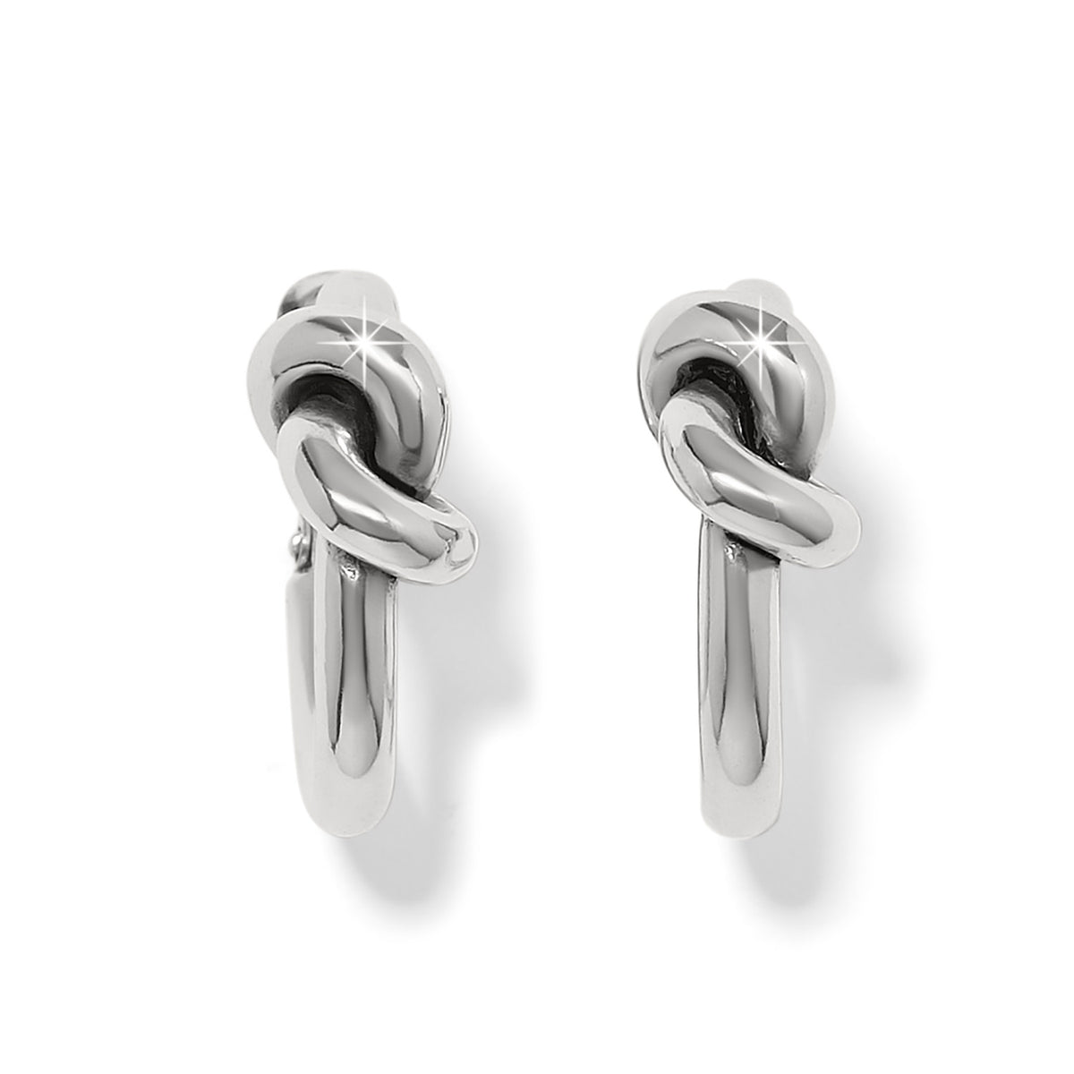 Interlok silver-plated hoop earrings featuring a single knot design and lever back closure.