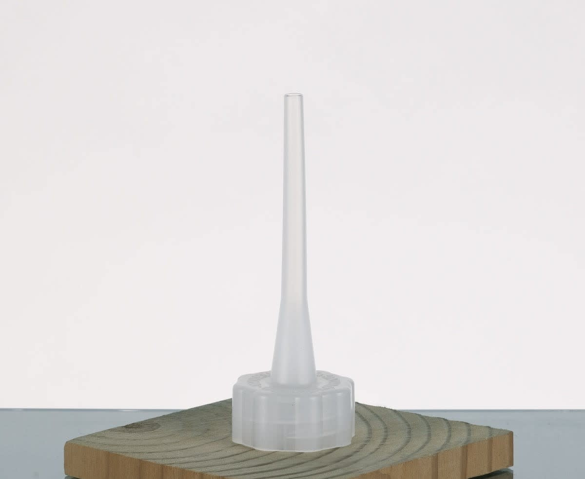Wolfard glass filler spout with a clear spherical body and metallic gold rim.