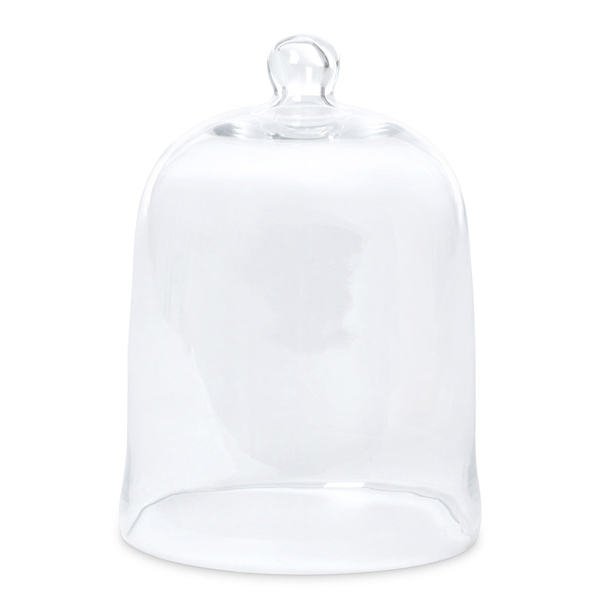 Extra-large clear glass bell jar cloche with a round top handle.