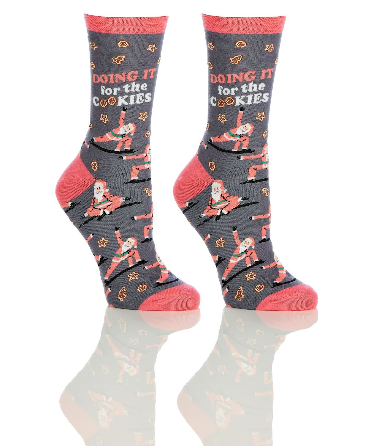 Women's crew sock in doing it for the cookies sentiment print made from cotton blend with reinforced heel and toe.