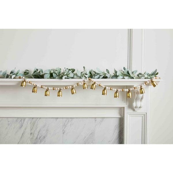 60-inch garland with lustrous mango wood beads and metal bells