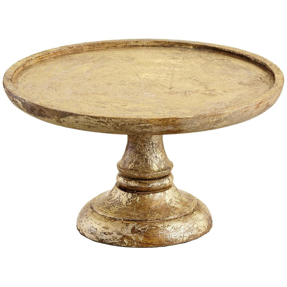 Gold brown mango wood cake stand with a tiered circular silhouette.