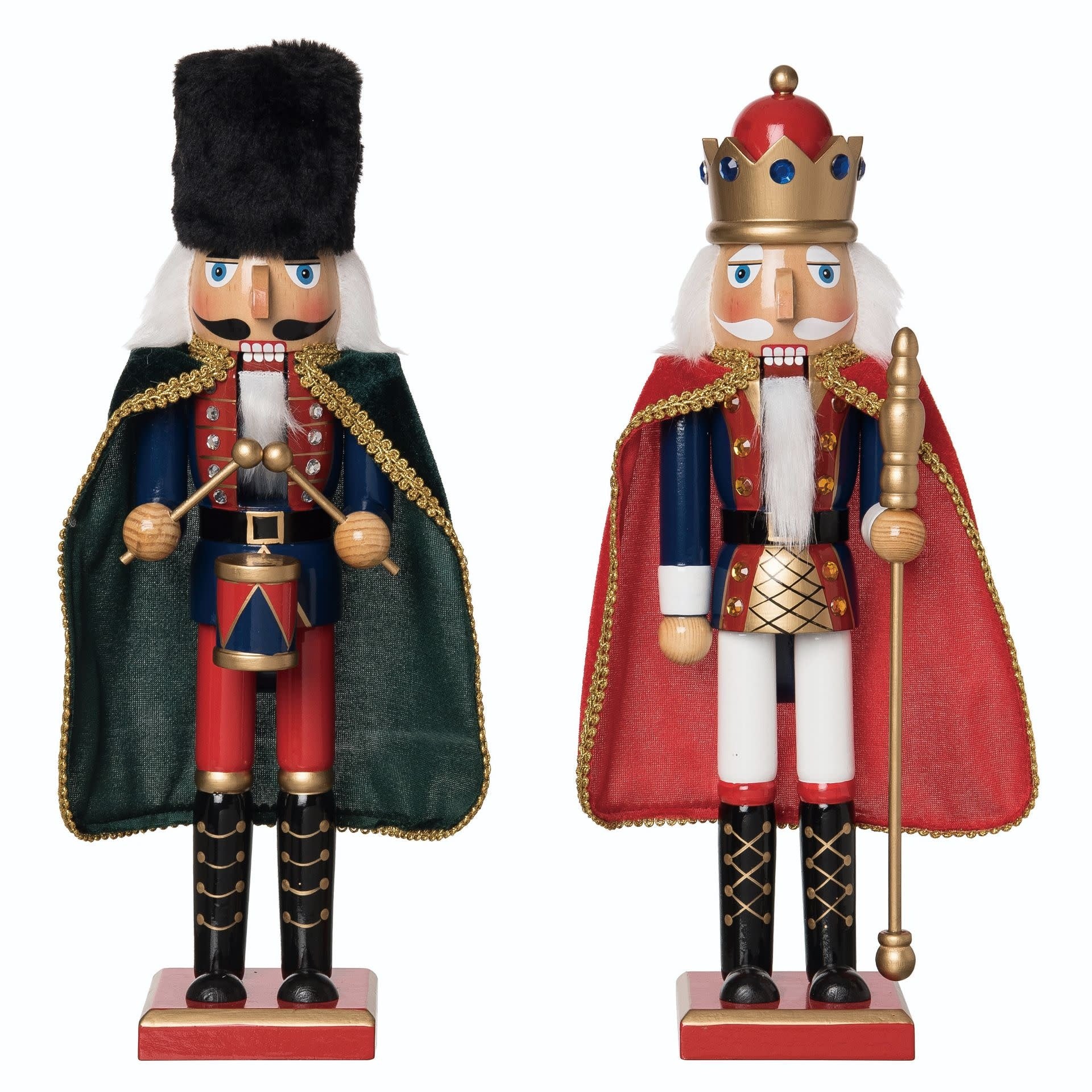 Wood nutcracker figurine with a cape standing upright