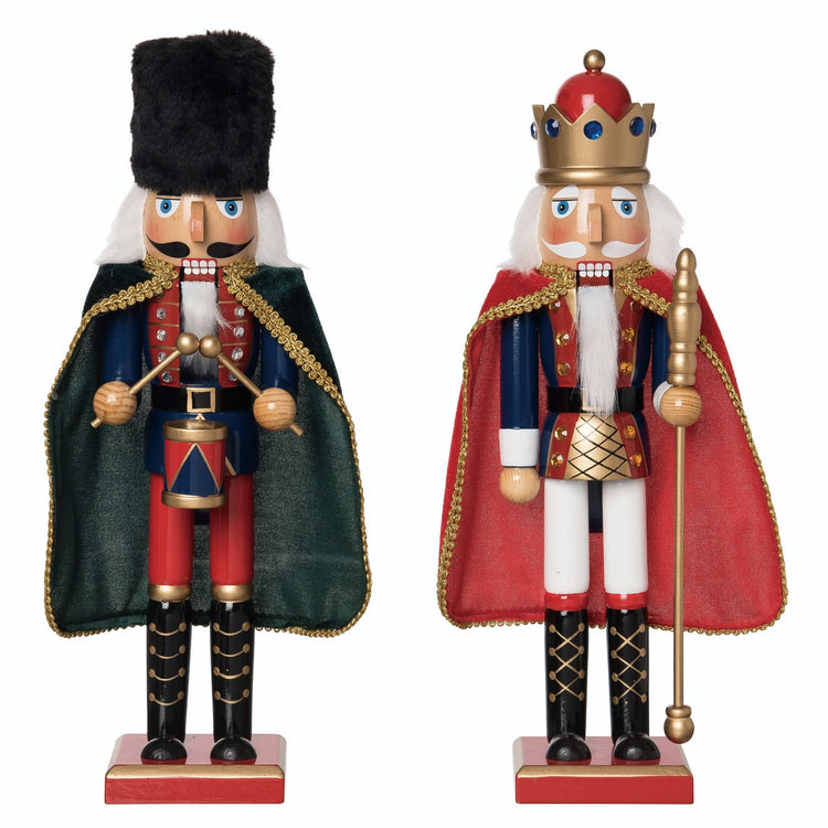 Wood nutcracker figurine with a cape standing upright