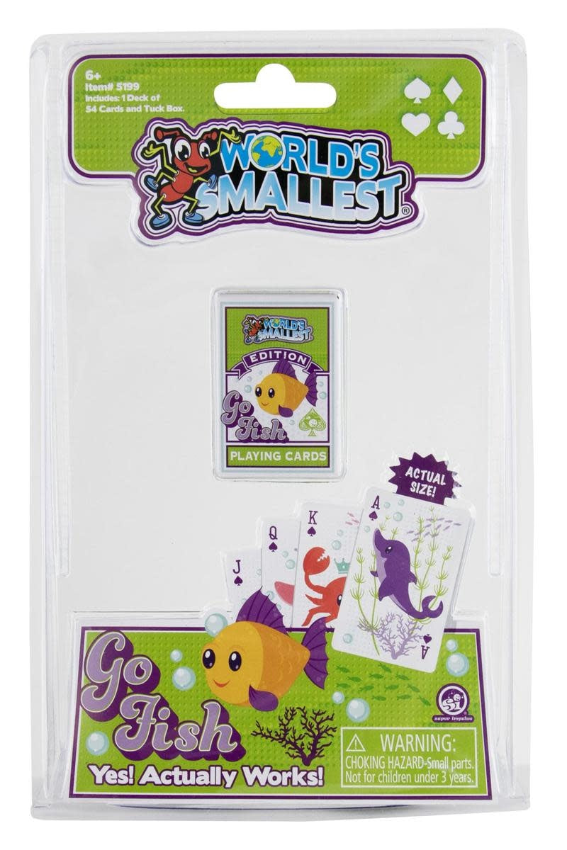 Pocket-sized Go Fish card game in a durable tuck box with vibrant kid-friendly designs.