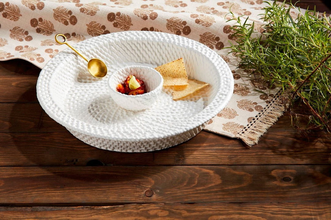 Woven Stoneware Chip & Dip Server Set