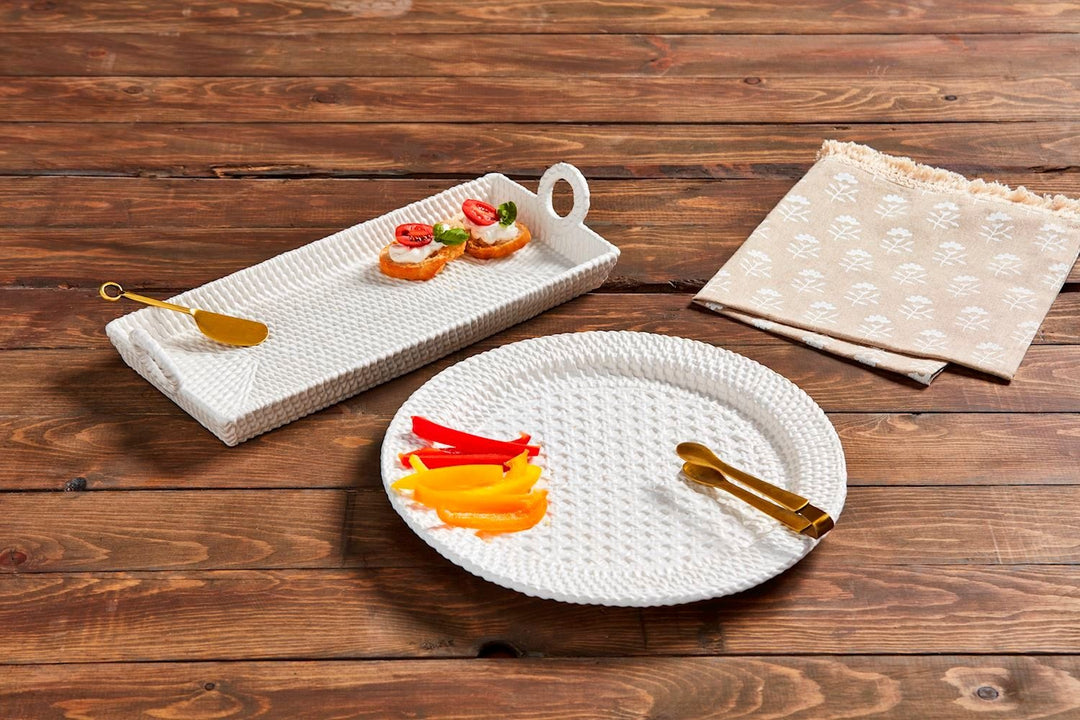 Woven Stoneware Tray Set